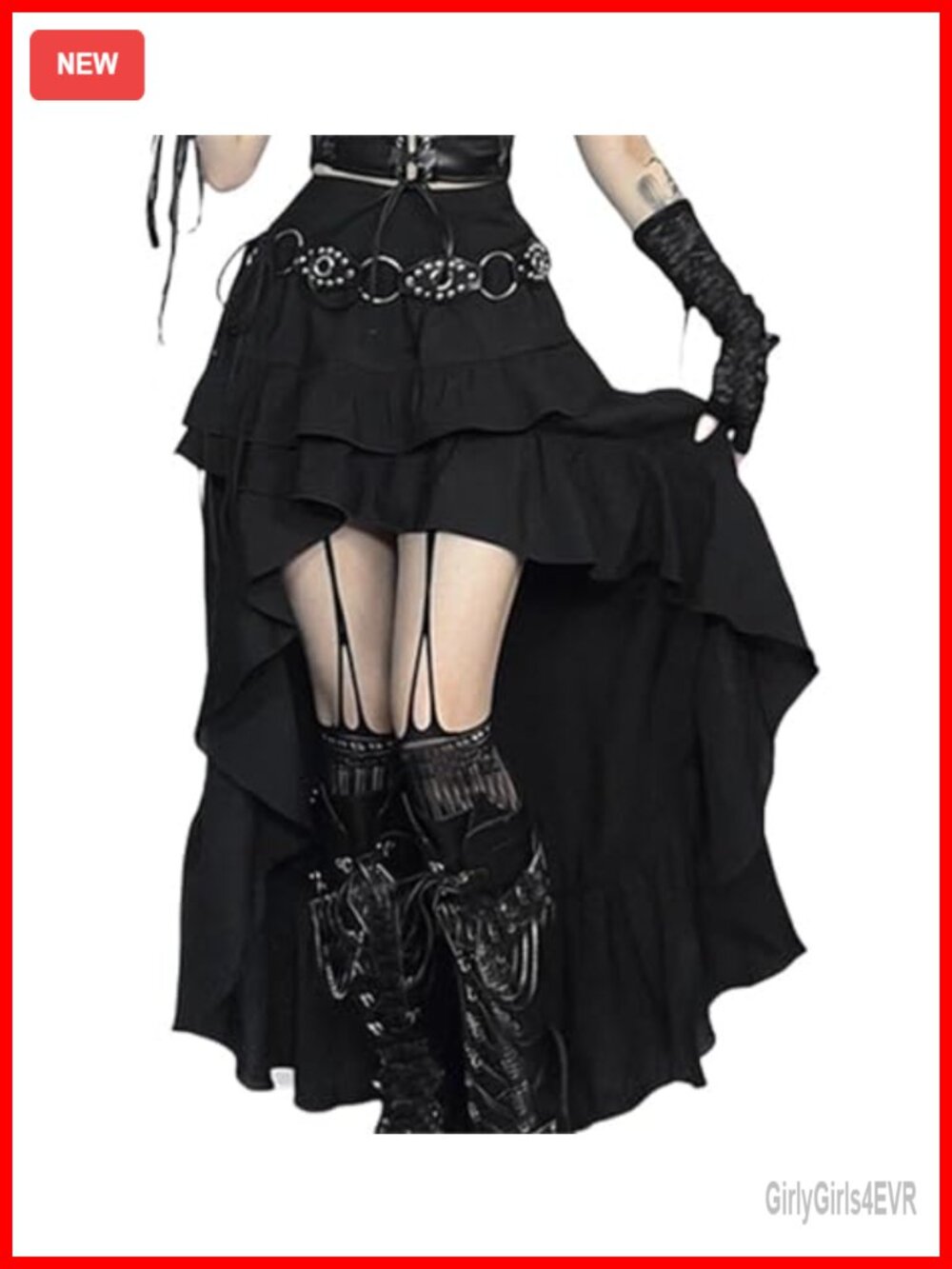 Gothic High-Waist Asymmetrical Tiered Maxi Skirt High-Low Hem